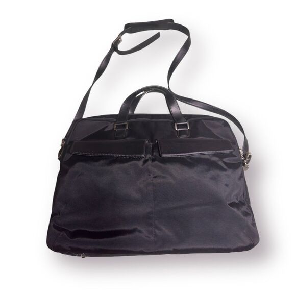 TUMI Black Ballistic Nylon & Leather Slim Satchel Padded 15" Laptop Shoulder Bag - Picture 4 of 8